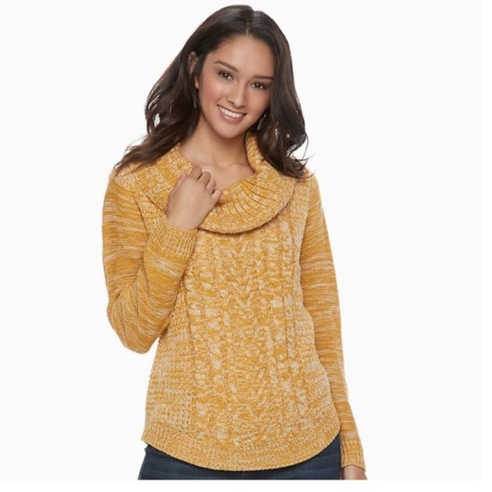 It's Our Time Cable Knit Cowl Neck Sweater‎